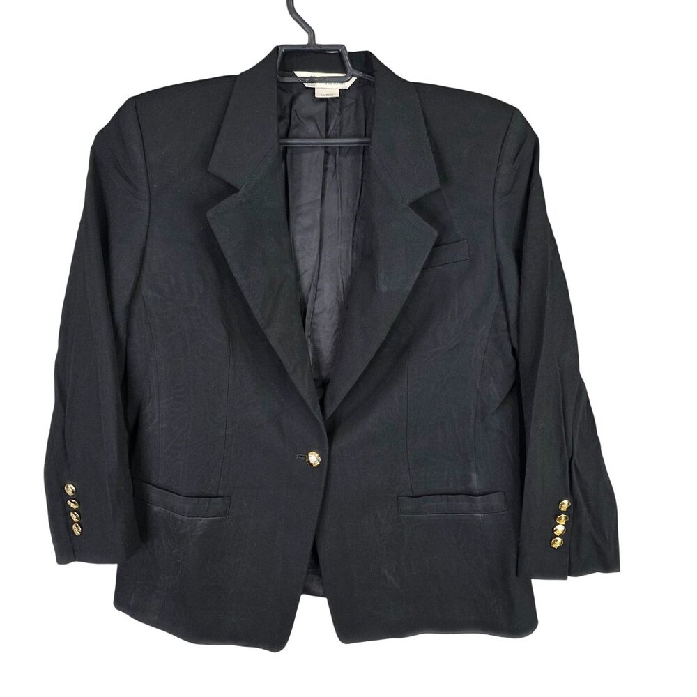 Womens Austin Reed Black 100% Wool Blazer Structured Jacket Single Button 12